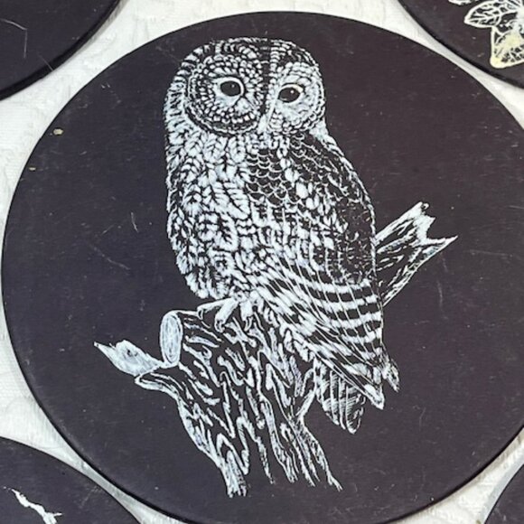 Five VTG 70's Slate Animal Coasters, Badger, Owl, Rabbit, Fox, Hedgehog 3.25" - Picture 4 of 16
